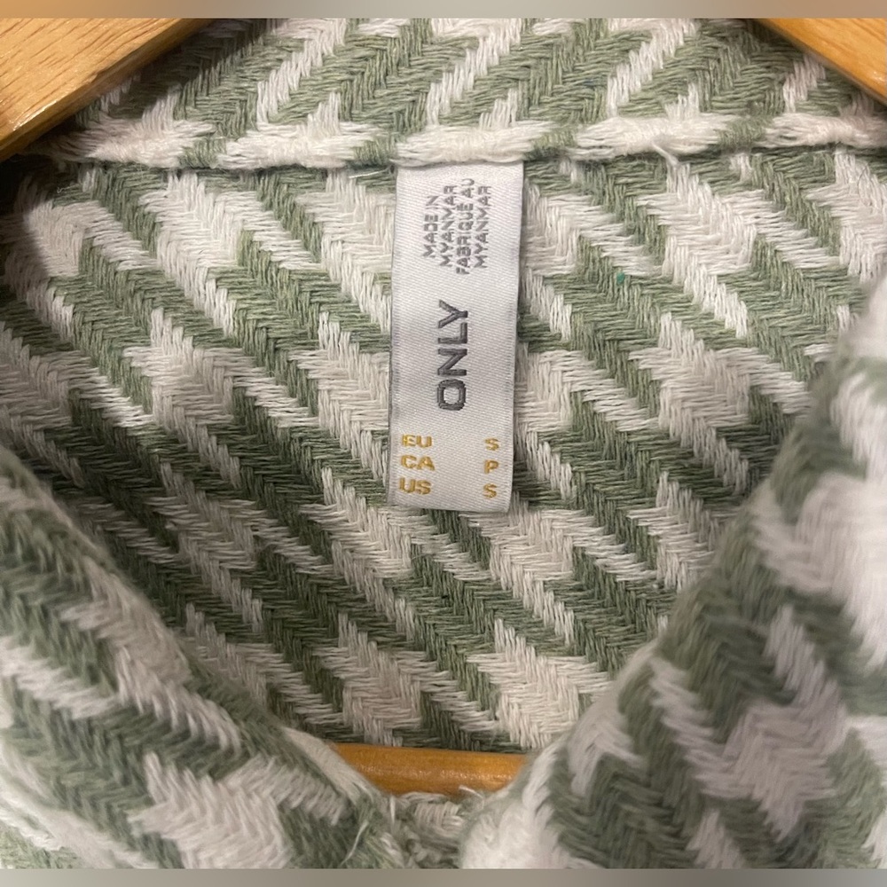 Only Green Houndstooth Button Down blazer cropped women jacket small ganna style - Picture 6 of 11